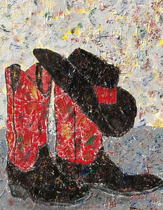western abstract of cowboy boots and hat 