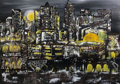 City of Jerusalem in black, white and yellow. Night cityscape 
