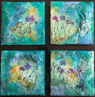3D landscape with flowers in mixed media