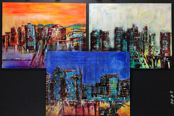 Phoenix, AZ skyline in 3 separate decades. Color and texture. Savings on the set. 